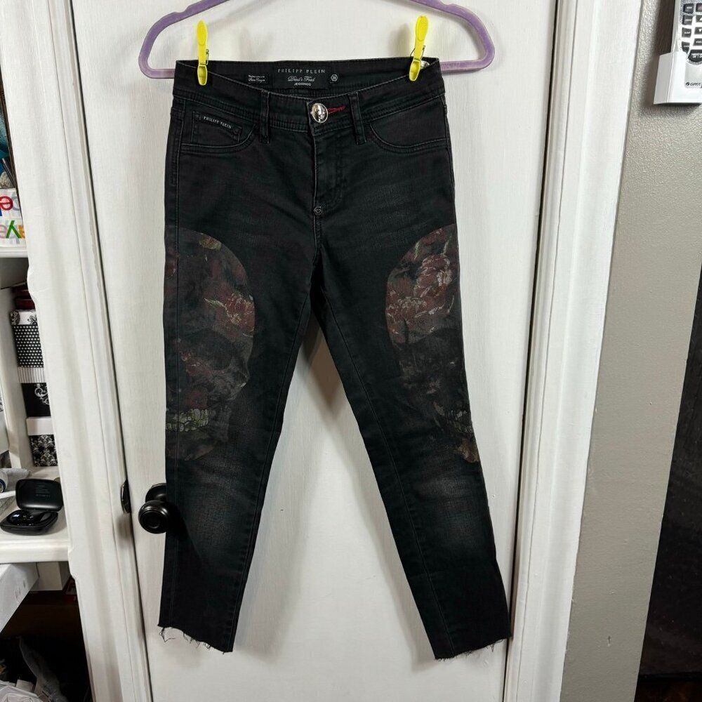 Philipp Plein Devil's Food Printed Stretch Cotton Jeggings sugar skull print